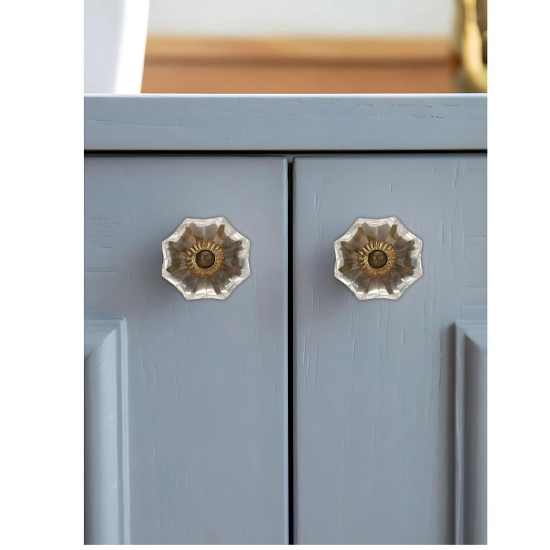 Perilla Home Set of 6 Crystal Knobs for Cabinet & Drawers Decorative Glass Knobs for Home Kitchen Cabinet Hardware Cupboard Glass Door Dresser Wardrobe and Drawer Pulls (Clear Antique) - Image 4